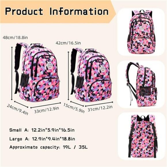 Geometric Kids Backpack School Bag Boys Girls Travel Laptop Bookbag Large